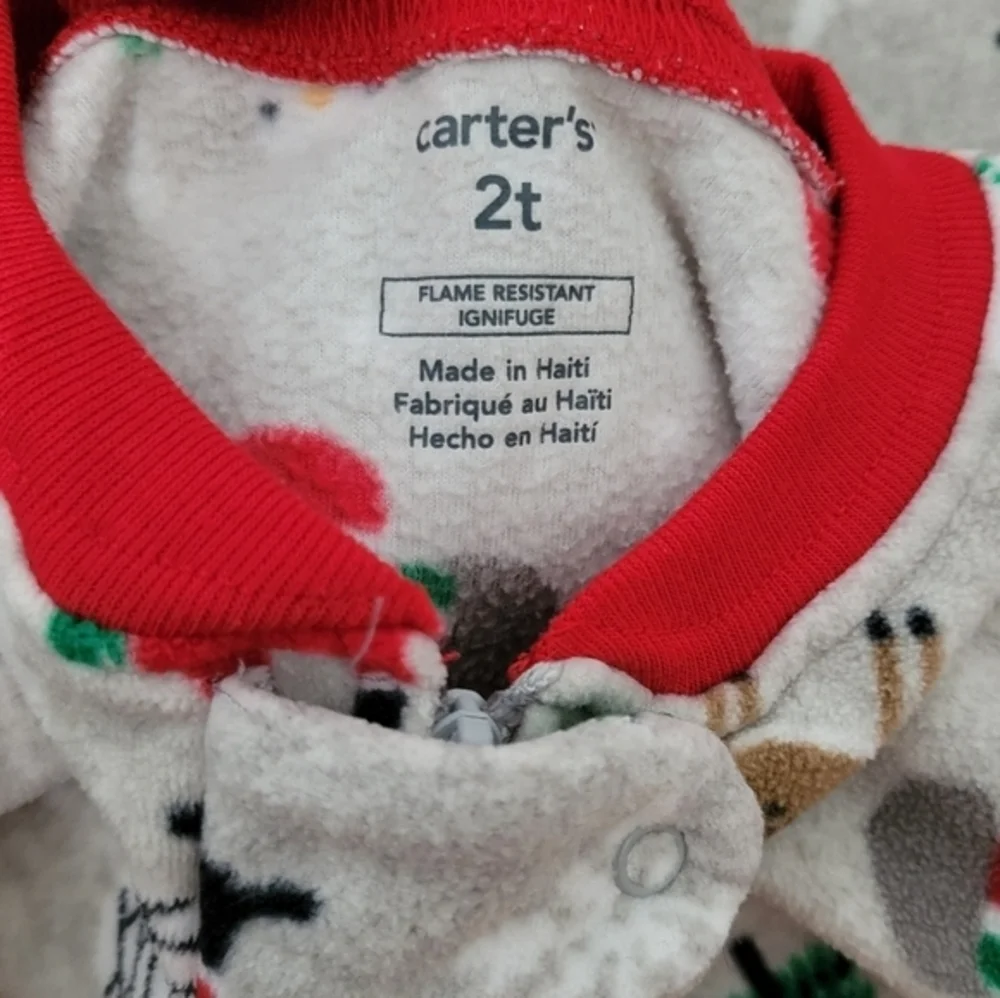 (2) Carter's Fleece Footed Pajamas Size‎ 2T Christmas Reindeer Santa Snowmen